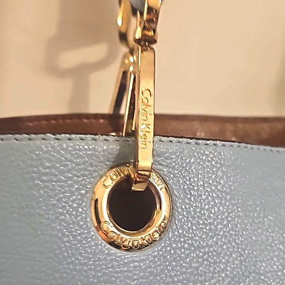 Calvin Klein's Reversible Tote, Brown/Lt. Blue, Goldtone Hardware - Picture 9 of 12